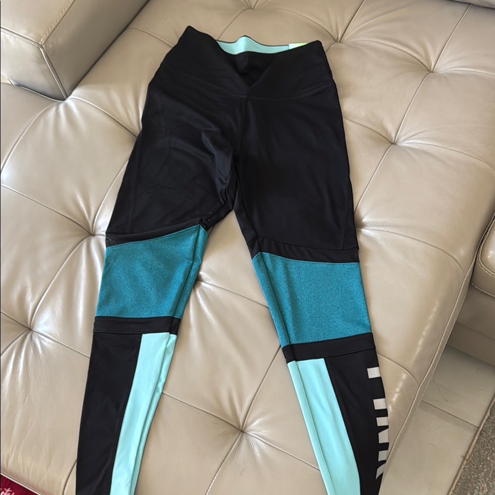 Black and Teal Colorblock Leggings